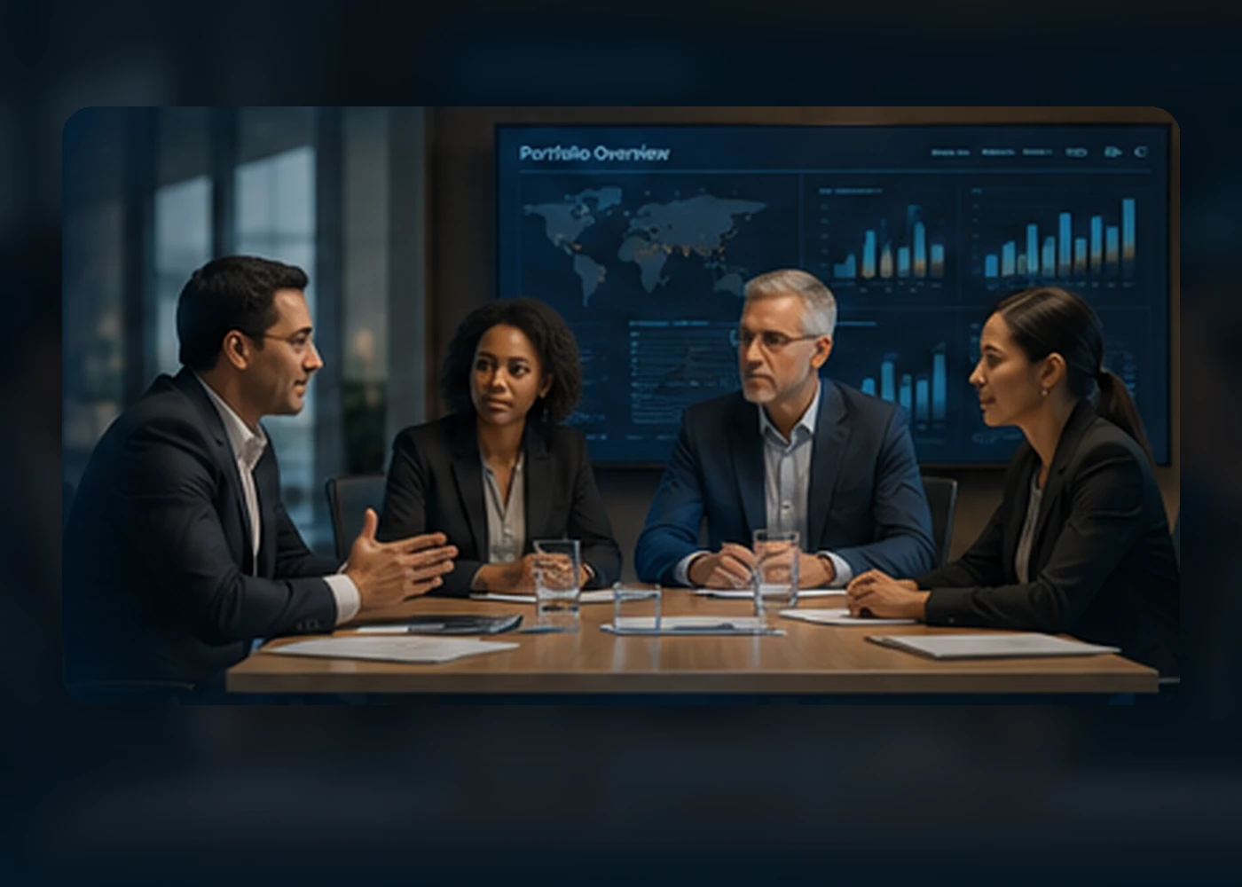 A founder discussing venture performance and growth strategy with senior investors